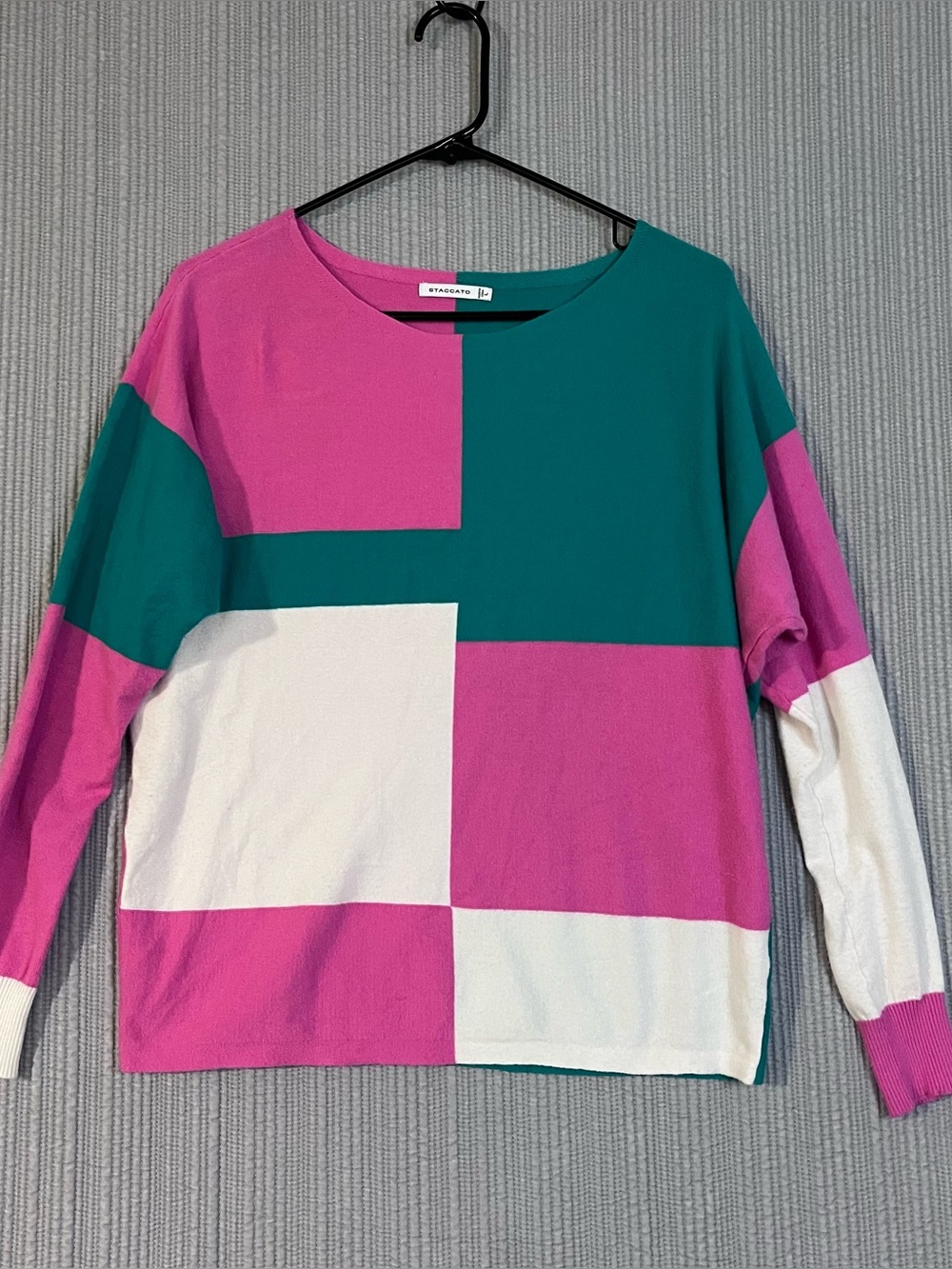 Staccato Colorblock Pullover Sweater Top Jade Green, Pink & Ivory Womens Large